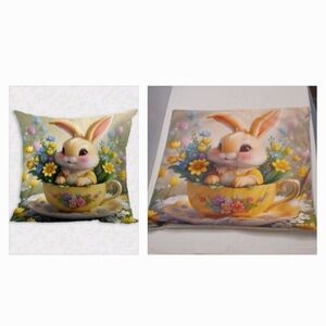 4/$40 New Tea Cup Easter Bunny Pillow Case - Size 18 x 18 Inches